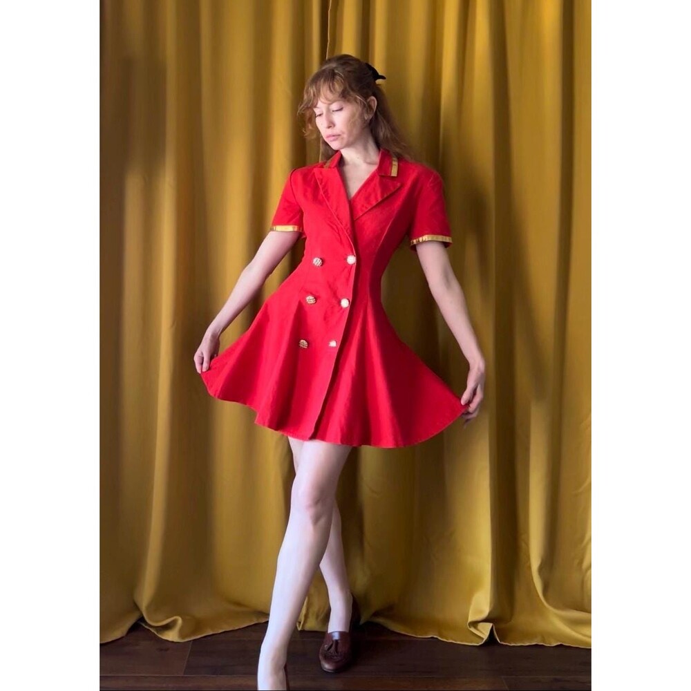 Vintage 1980s Nautical Style Red Mini Dress, Medium